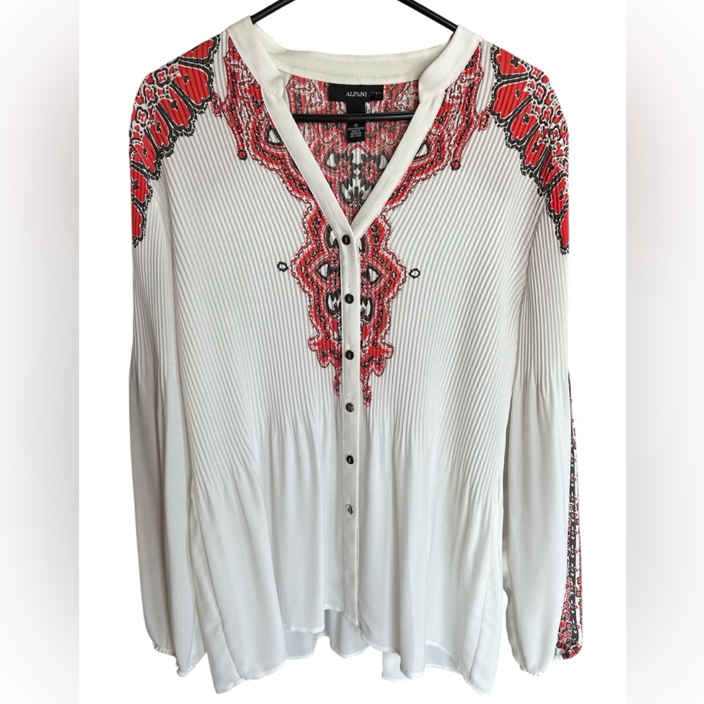 ALFANI -  Elegant Red and White Women's Top
